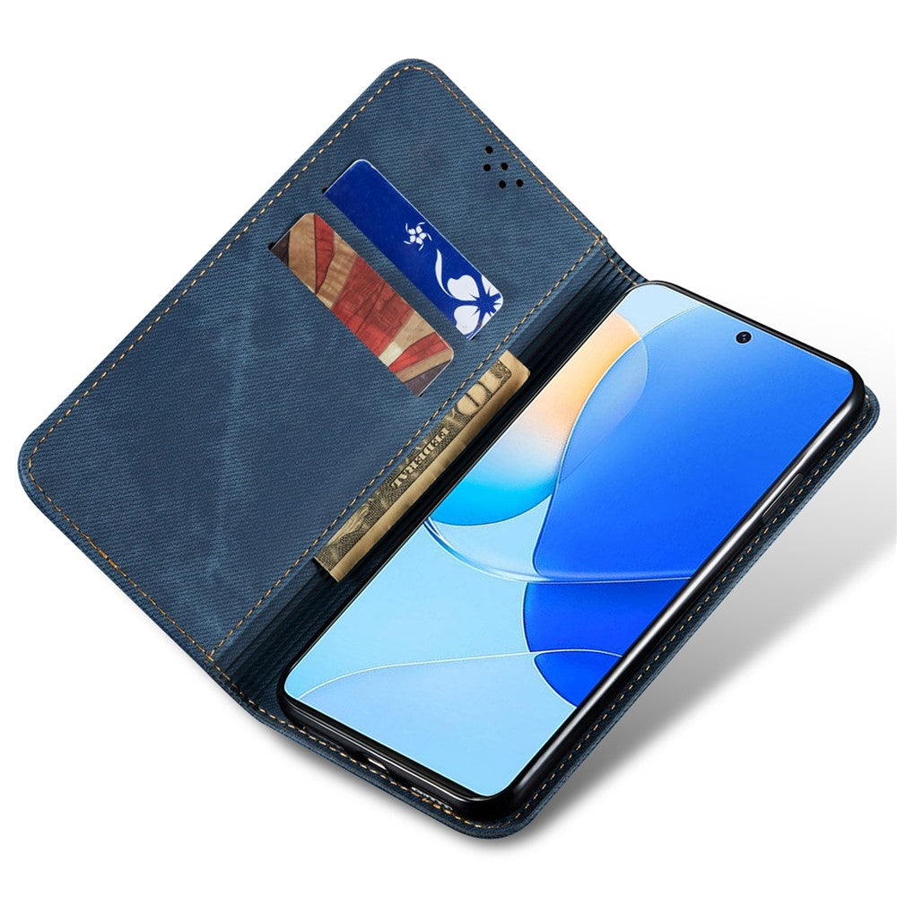 For Huawei nova 9 SE Magnetic Suction Jeans Cloth Texture Folio Case PU Leather Stand Wallet Flip Cover