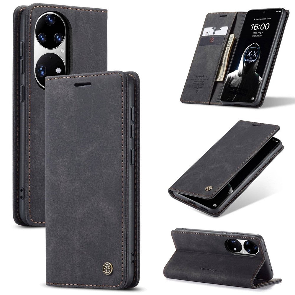 CASEME 013 Series til Huawei P50 Pro PU-læder stødsikkert telefoncover med stander, tegnebogsfunktion og magnetisk autolukning