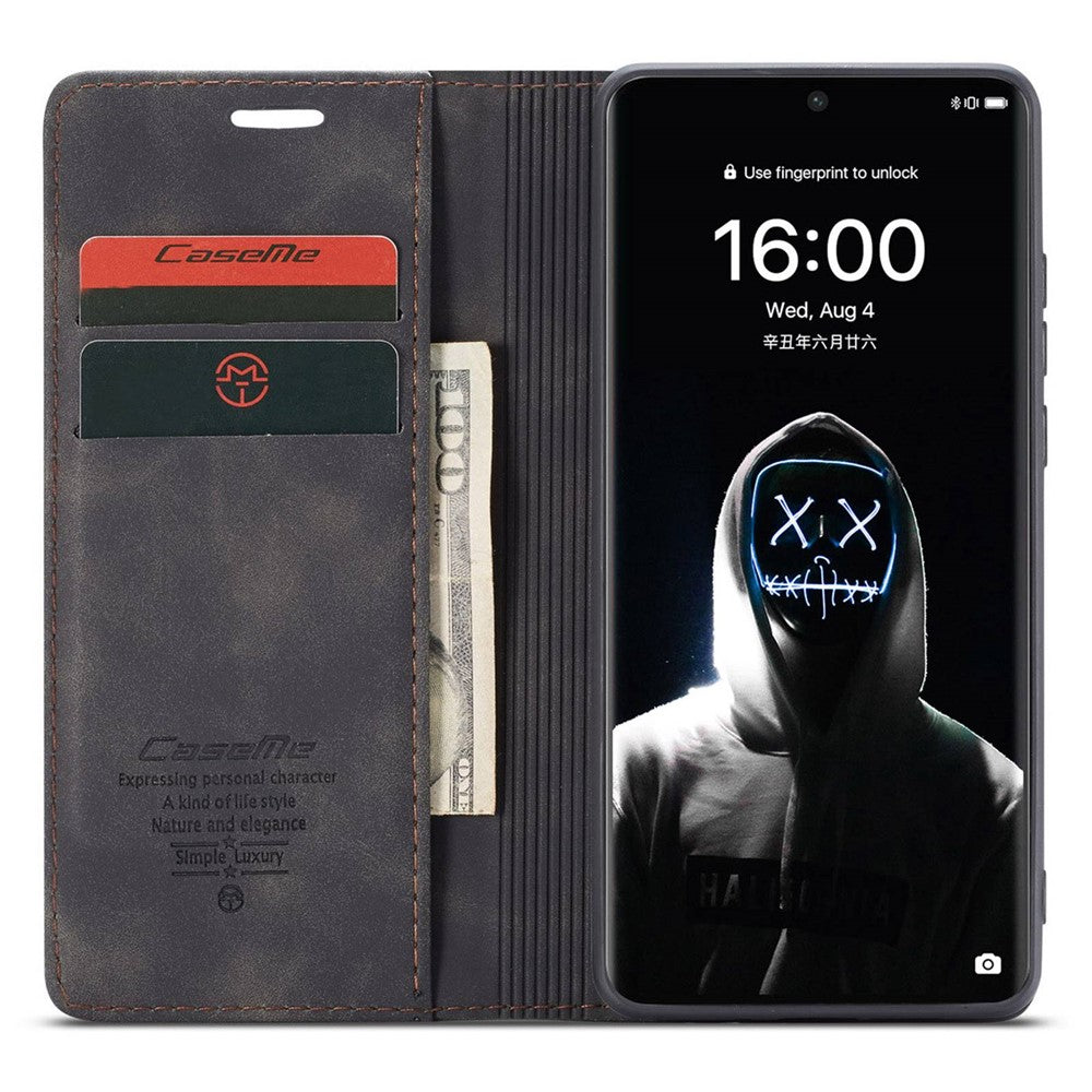 CASEME 013 Series til Huawei P50 Pro PU-læder stødsikkert telefoncover med stander, tegnebogsfunktion og magnetisk autolukning