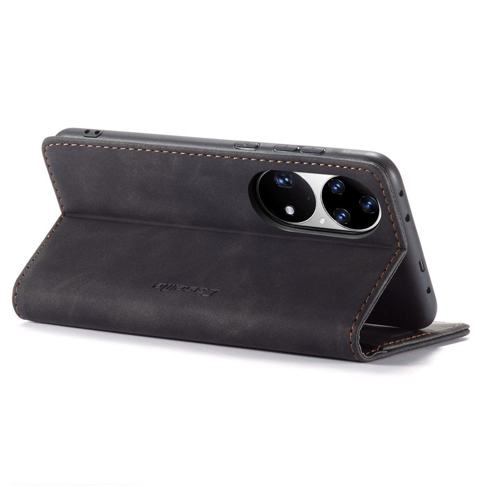 CASEME 013 Series for Huawei P50 Pro PU Leather Drop-proof Phone Case Stand Wallet Magnetic Auto Closing Protective Cover