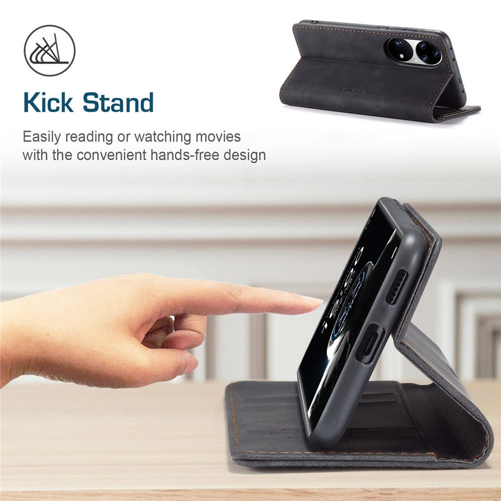 CASEME 013 Series til Huawei P50 Pro PU-læder stødsikkert telefoncover med stander, tegnebogsfunktion og magnetisk autolukning