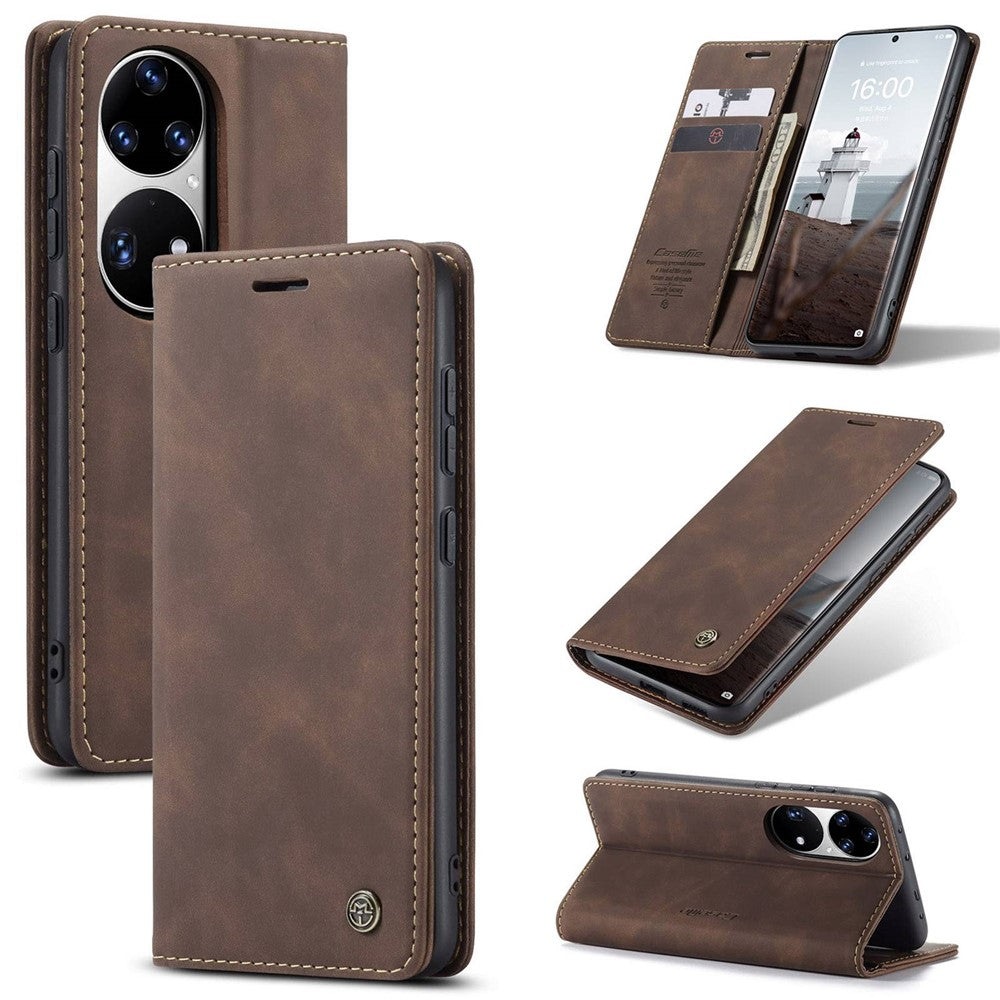 CASEME 013 Series til Huawei P50 Pro PU-læder stødsikkert telefoncover med stander, tegnebogsfunktion og magnetisk autolukning