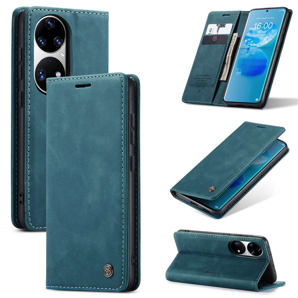 CASEME 013 Series for Huawei P50 Pro PU Leather Drop-proof Phone Case Stand Wallet Magnetic Auto Closing Protective Cover