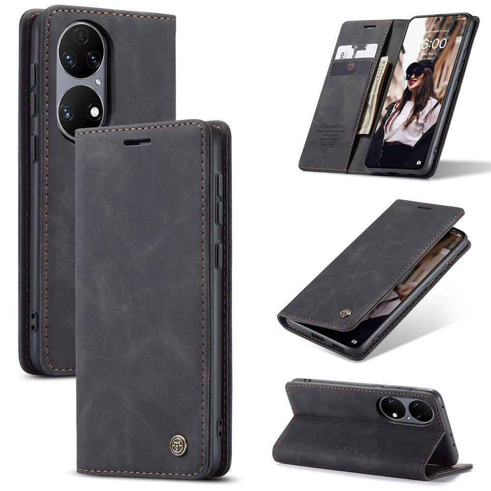 CASEME 013-serien för Huawei P50 plånboksfodral i PU-läder, vikbart stativ, magnetiskt, självabsorberande fällskydd