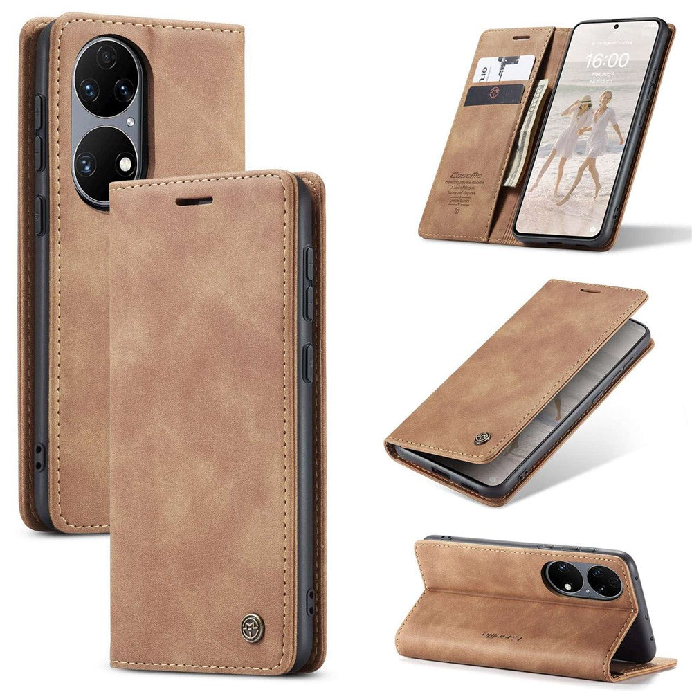 CASEME 013-serien för Huawei P50 plånboksfodral i PU-läder, vikbart stativ, magnetiskt, självabsorberande fällskydd