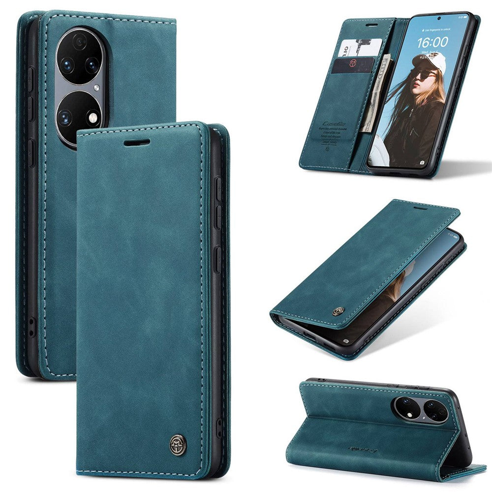 CASEME 013-serien för Huawei P50 plånboksfodral i PU-läder, vikbart stativ, magnetiskt, självabsorberande fällskydd