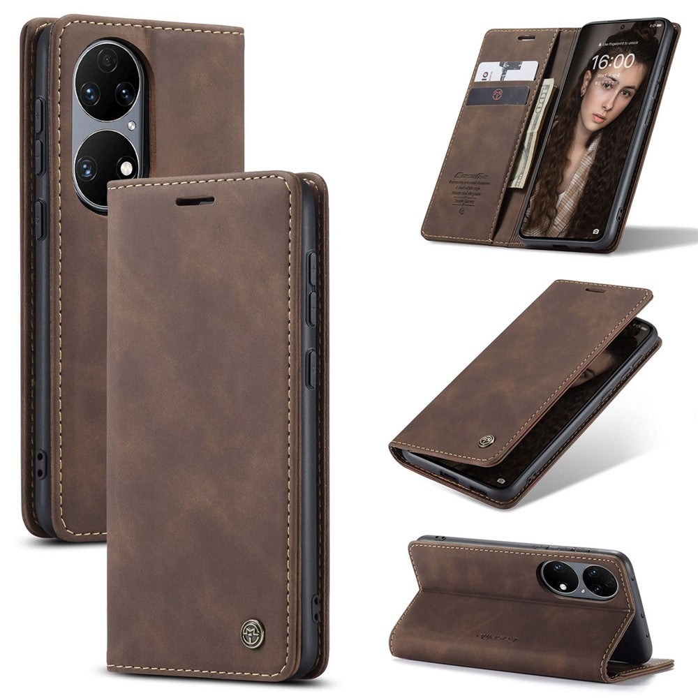 CASEME 013-serien för Huawei P50 plånboksfodral i PU-läder, vikbart stativ, magnetiskt, självabsorberande fällskydd