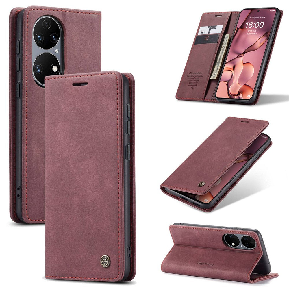 CASEME 013-serien för Huawei P50 plånboksfodral i PU-läder, vikbart stativ, magnetiskt, självabsorberande fällskydd
