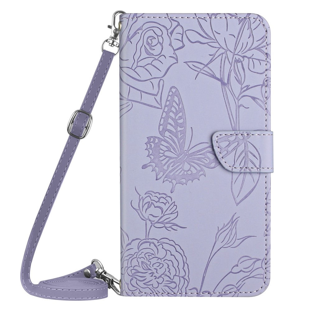 Hudvänligt PU-läderskal till Huawei P30 Pro, fjärils- och blommönster, stötsäkert stativ, plånbok med axelrem