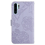 Hudvänligt PU-läderskal till Huawei P30 Pro, fjärils- och blommönster, stötsäkert stativ, plånbok med axelrem