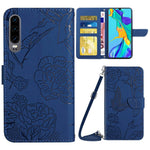 Hudvänligt PU-läderskal till Huawei P30, fjärils- och blommönster med stativ, plånboksfodral med axelrem