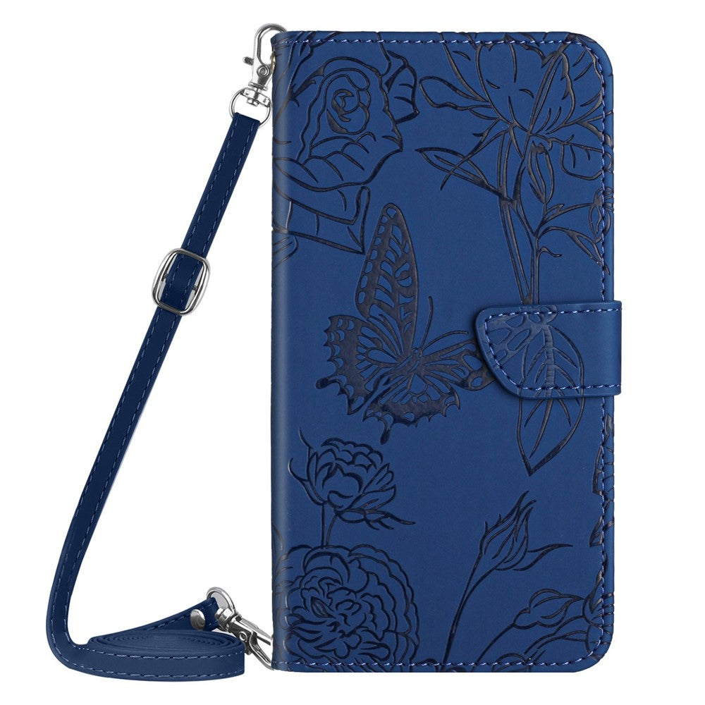 Hudvänligt PU-läderskal till Huawei P30, fjärils- och blommönster med stativ, plånboksfodral med axelrem