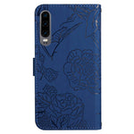 Hudvänligt PU-läderskal till Huawei P30, fjärils- och blommönster med stativ, plånboksfodral med axelrem
