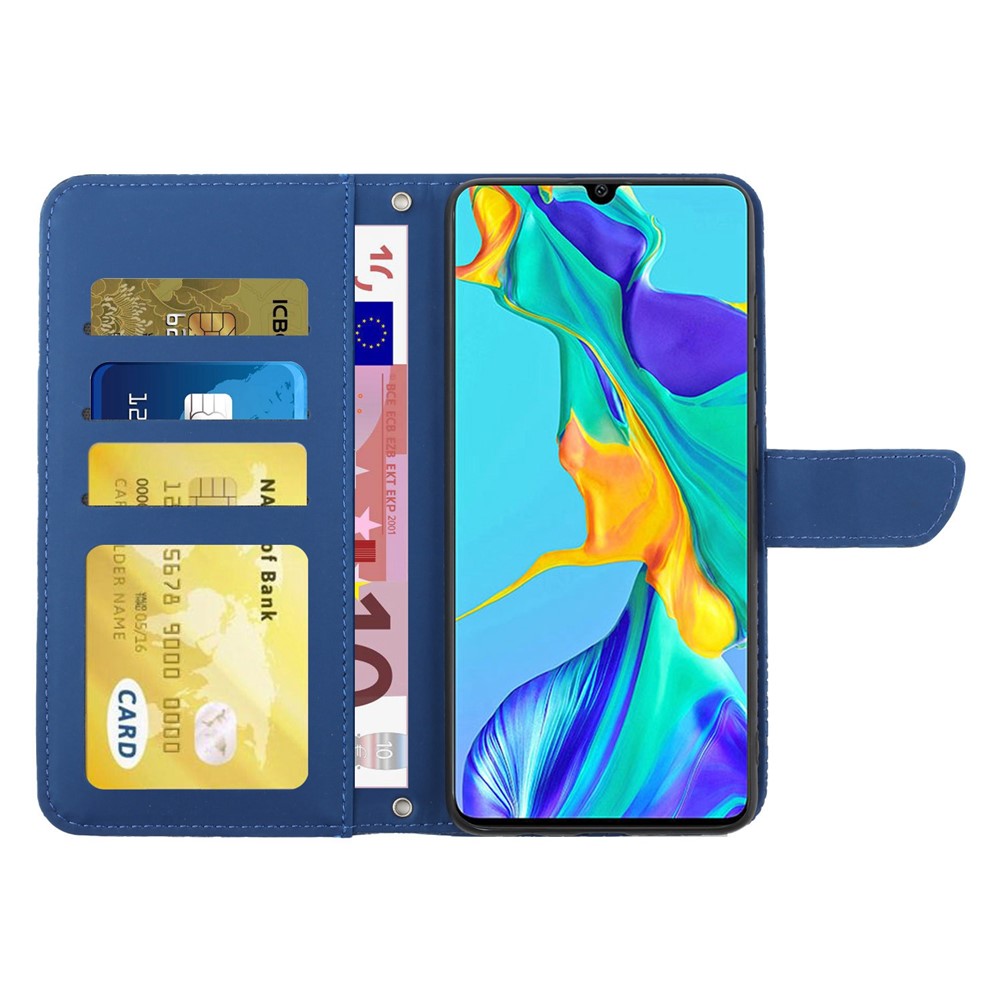 Hudvänligt PU-läderskal till Huawei P30, fjärils- och blommönster med stativ, plånboksfodral med axelrem