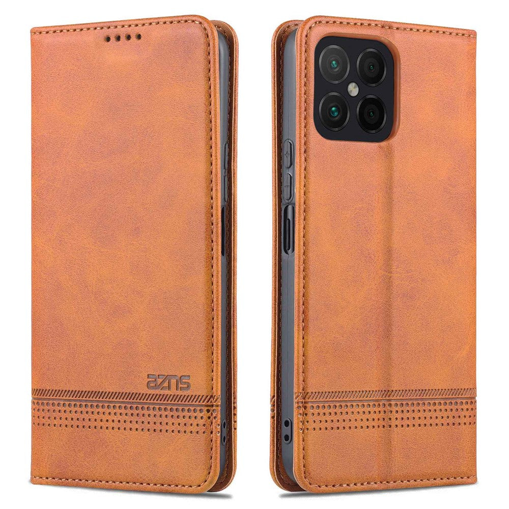 AZNS for Honor X8 4G PU Leather Flip Protective Cover Stand Magnetic Auto-absorbed TPU Shockproof Inner Case with Wallet Function