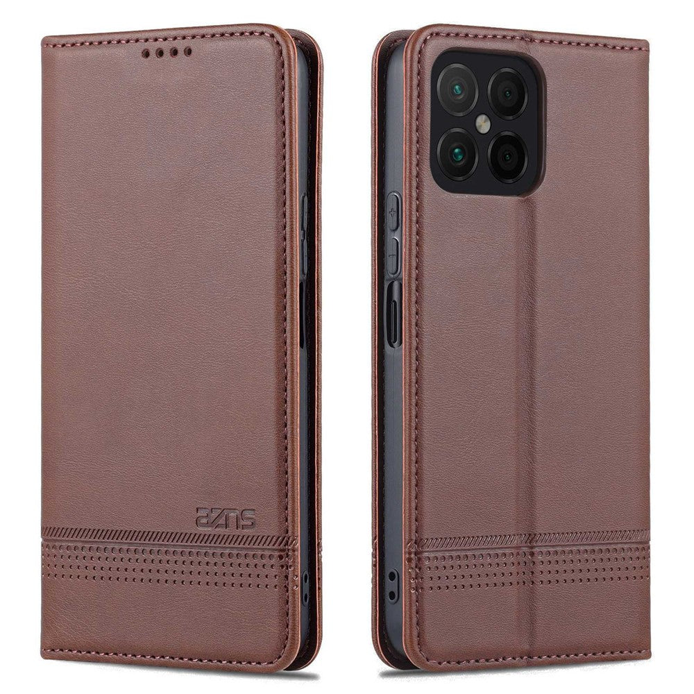 AZNS for Honor X8 4G PU Leather Flip Protective Cover Stand Magnetic Auto-absorbed TPU Shockproof Inner Case with Wallet Function