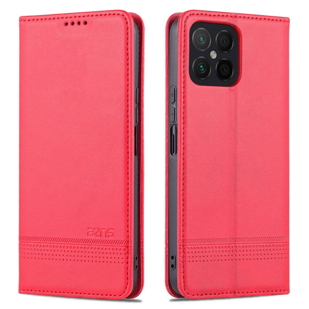AZNS for Honor X8 4G PU Leather Flip Protective Cover Stand Magnetic Auto-absorbed TPU Shockproof Inner Case with Wallet Function
