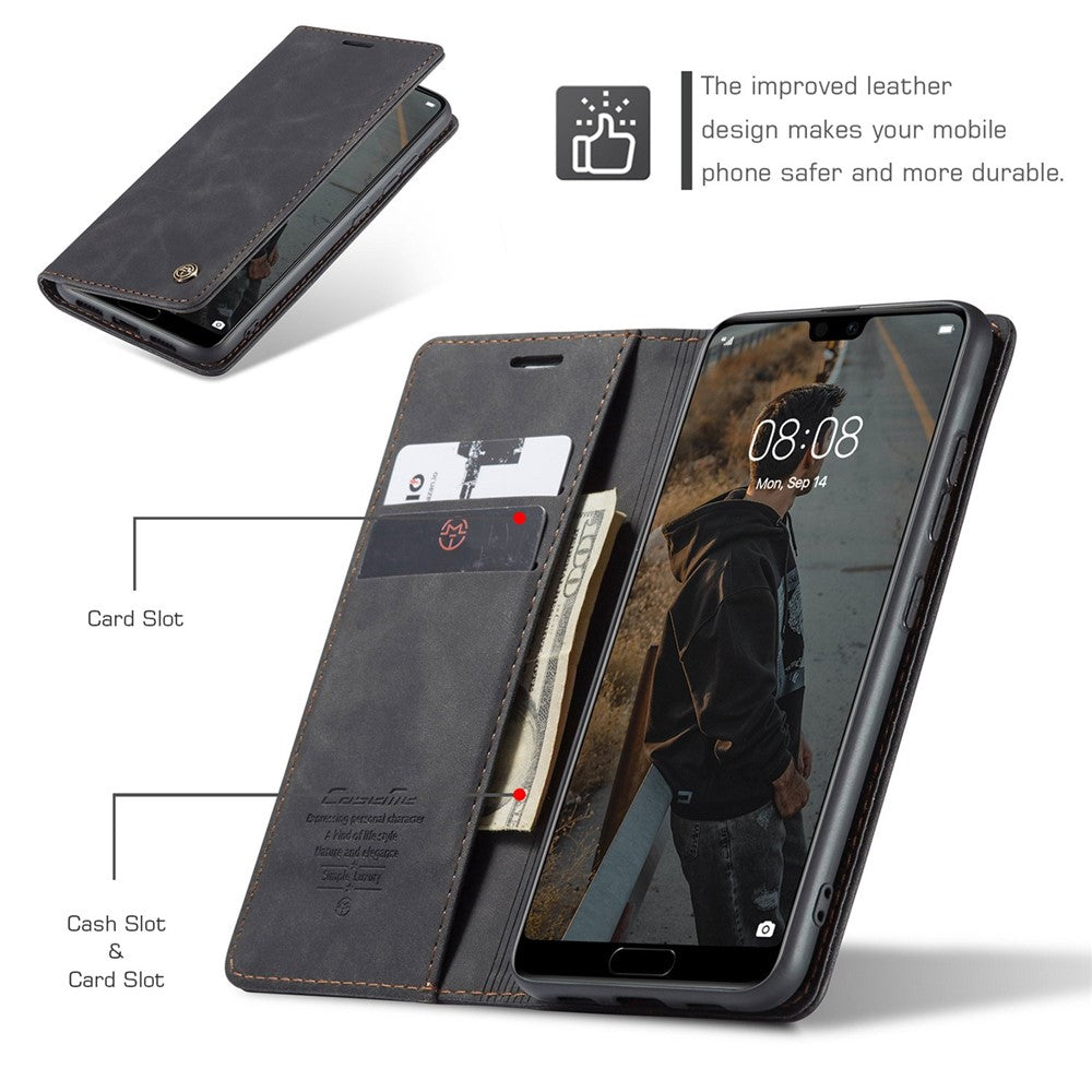 CASEME 013-serien för Huawei P20, vikbart stativ, mobilskal, självabsorberande plånboksfodral i PU-läder