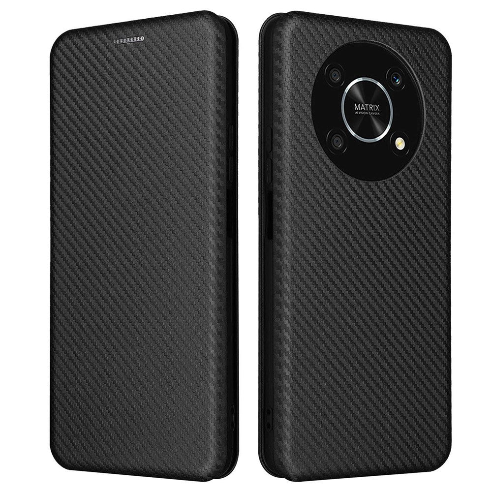 For Honor X9 5G/X30/Magic4 Lite 5G Carbon Fiber Texture PU Leather Soft TPU Folio Flip Cover Card Slot Stand Magnetic Auto-absorbed Case