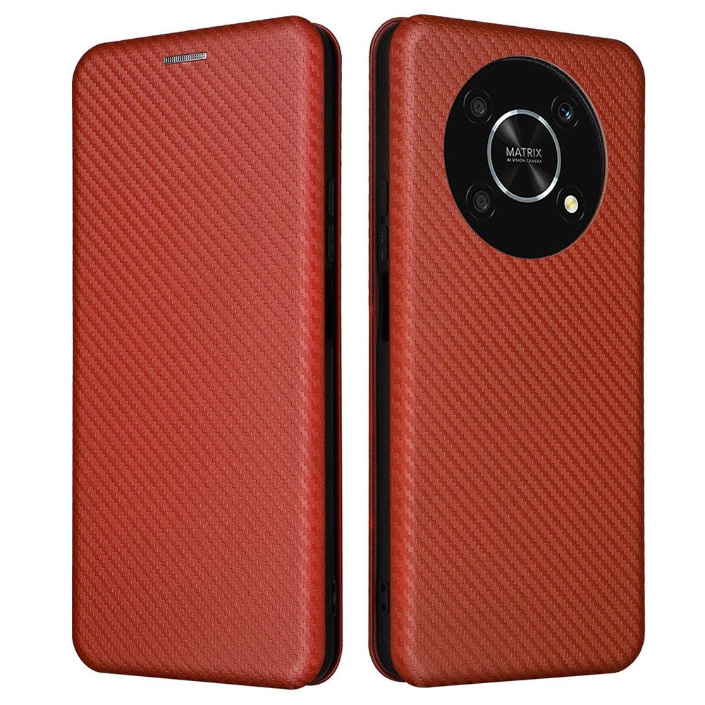 For Honor X9 5G/X30/Magic4 Lite 5G Carbon Fiber Texture PU Leather Soft TPU Folio Flip Cover Card Slot Stand Magnetic Auto-absorbed Case
