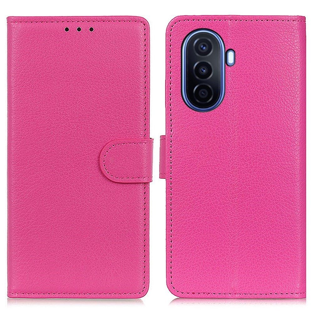 Huawei Nova Y70 4G/Y70 Plus 4G Litchi Texture Plånboksfodral PU-läder Stativ Stötsäkert TPU Skyddsskal