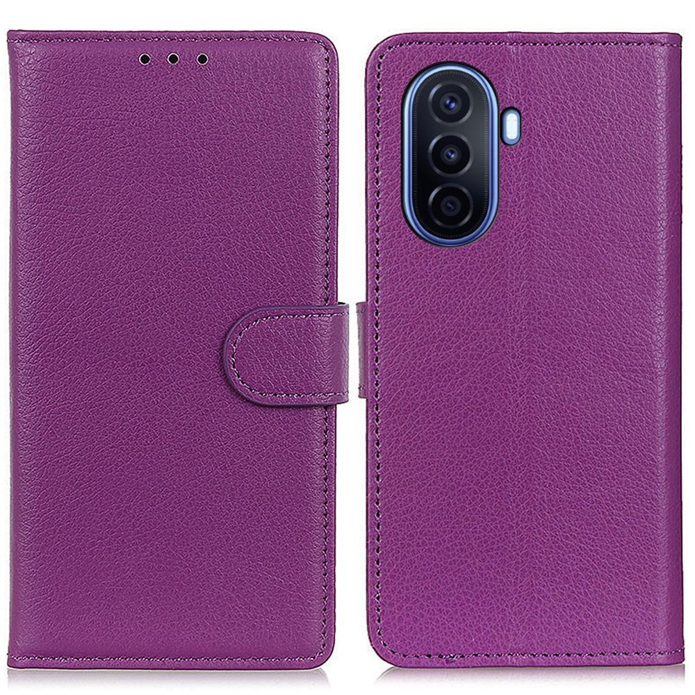 Huawei Nova Y70 4G/Y70 Plus 4G Litchi Texture Plånboksfodral PU-läder Stativ Stötsäkert TPU Skyddsskal