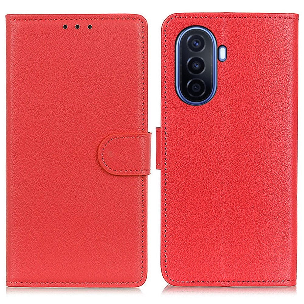 Huawei Nova Y70 4G/Y70 Plus 4G Litchi Texture Plånboksfodral PU-läder Stativ Stötsäkert TPU Skyddsskal