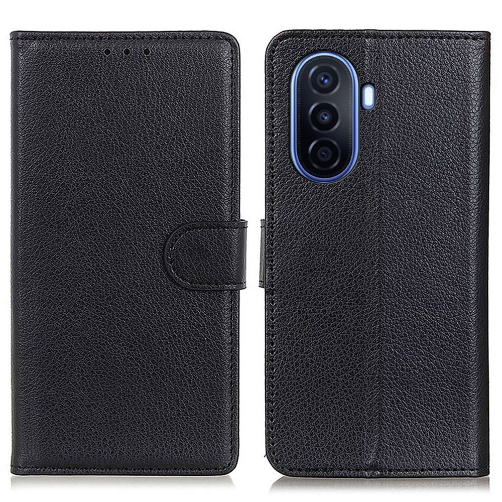 Huawei Nova Y70 4G/Y70 Plus 4G Litchi Texture Plånboksfodral PU-läder Stativ Stötsäkert TPU Skyddsskal
