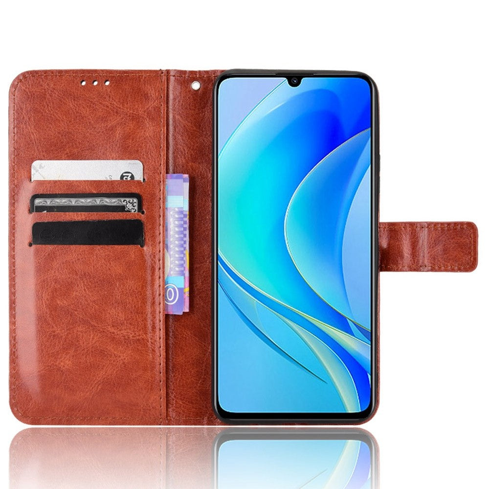 Cover med Crazy Horse-tekstur til Huawei Nova Y70 4G/Nova Y70 Plus 4G, stativtegnebøge, PU-læder, ridsefast mobilcover