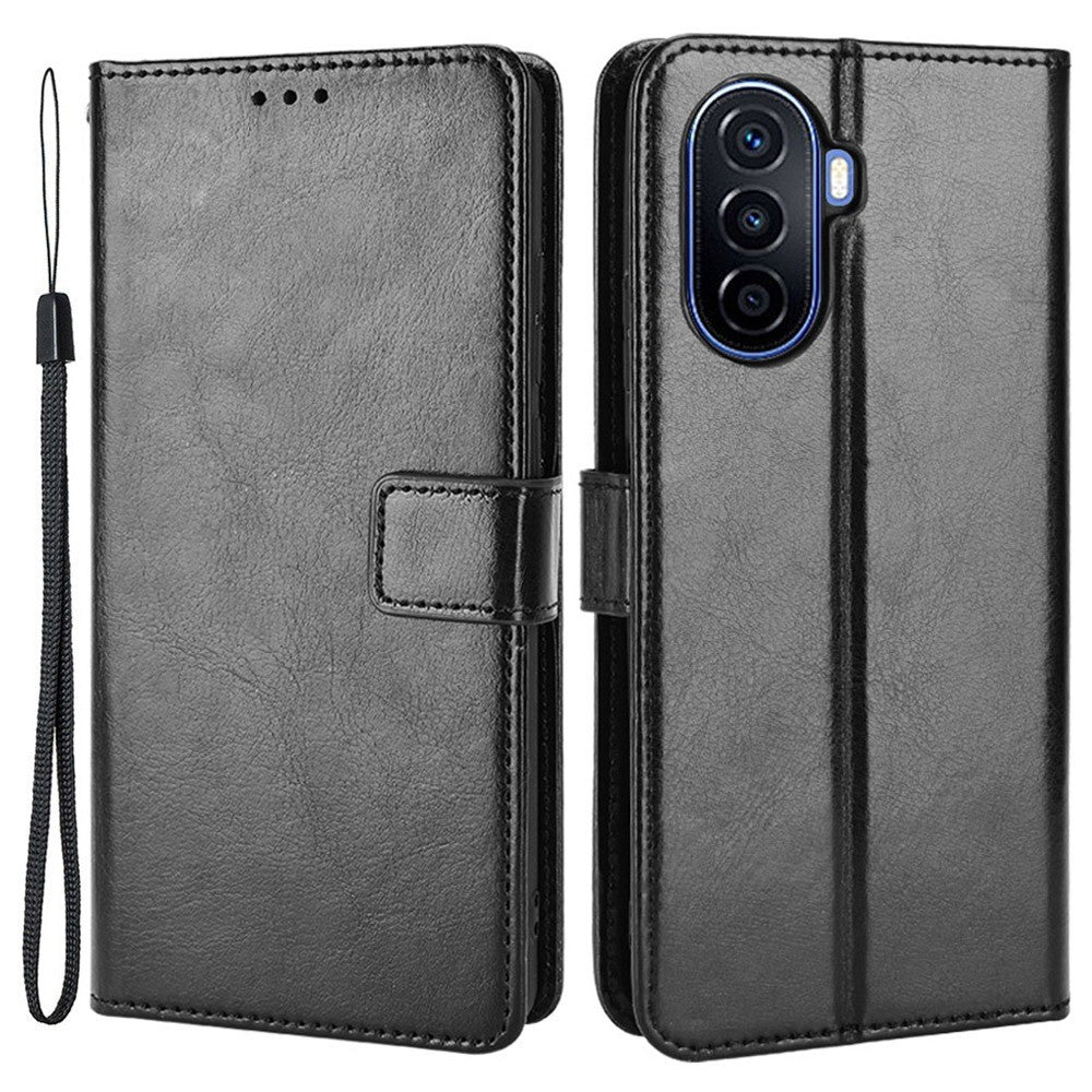 Cover med Crazy Horse-tekstur til Huawei Nova Y70 4G/Nova Y70 Plus 4G, stativtegnebøge, PU-læder, ridsefast mobilcover