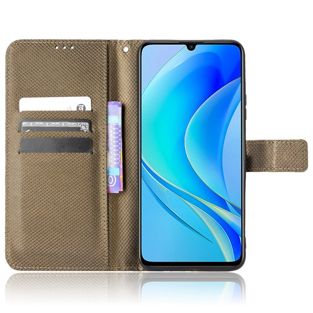 Diamond Texture Case for Huawei nova Y70 4G/nova Y70 Plus 4G, Stand Wallet Anti-wear Leather Protective Phone Cover with Strap