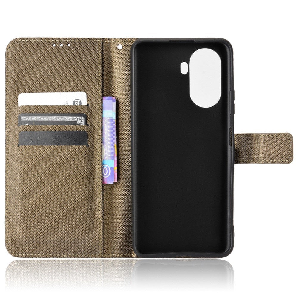 Diamond Texture Case for Huawei nova Y70 4G/nova Y70 Plus 4G, Stand Wallet Anti-wear Leather Protective Phone Cover with Strap