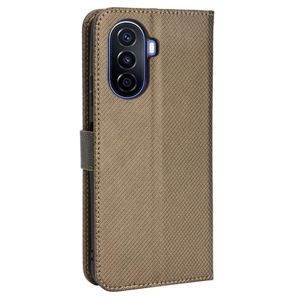 Diamond Texture Case for Huawei nova Y70 4G/nova Y70 Plus 4G, Stand Wallet Anti-wear Leather Protective Phone Cover with Strap