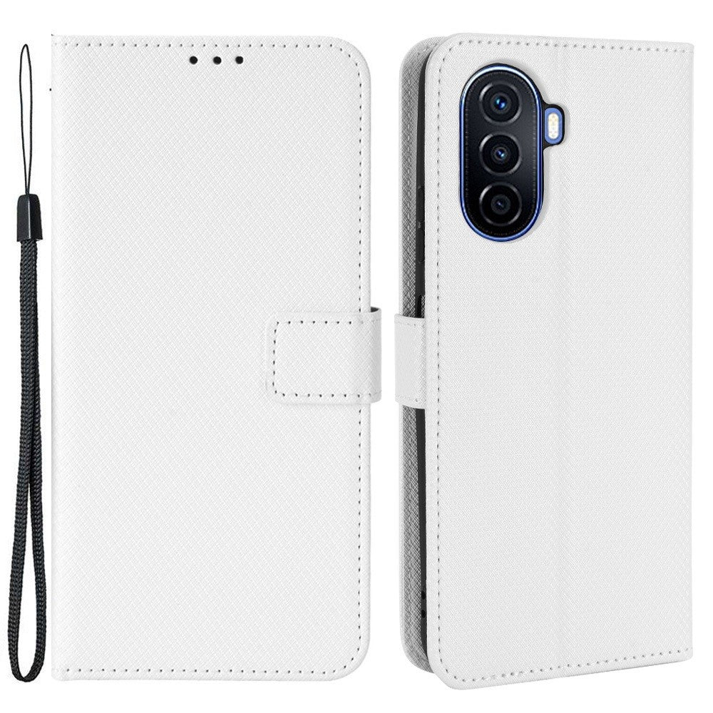 Diamond Texture Case for Huawei nova Y70 4G/nova Y70 Plus 4G, Stand Wallet Anti-wear Leather Protective Phone Cover with Strap