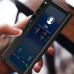 Sammenfoldeligt mobilcover til Huawei Mate Xs 2 i hulmønstret PU-læderbeklædt PC med litchistruktur, magnetisk lukning og stander