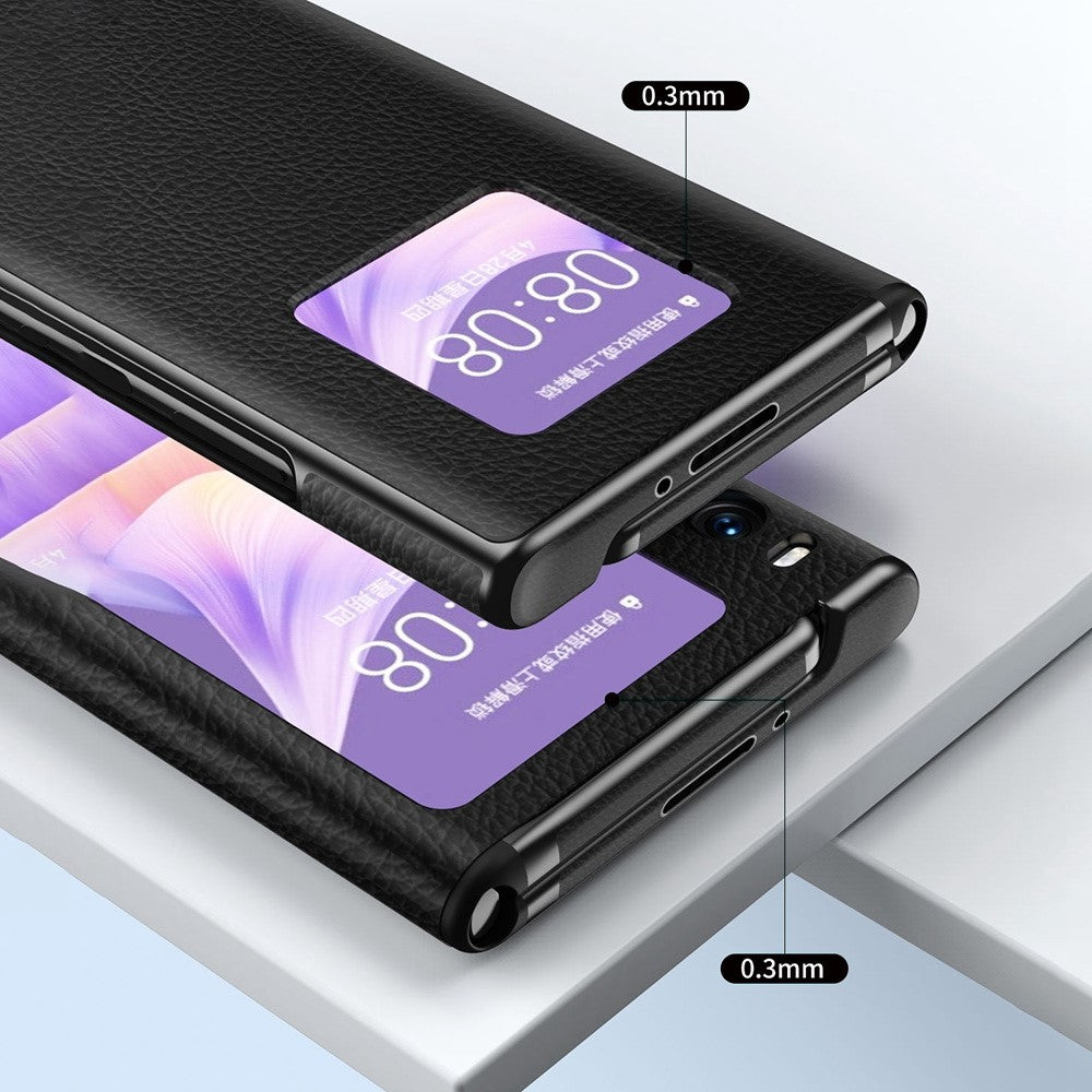 Sammenfoldeligt mobilcover til Huawei Mate Xs 2 i hulmønstret PU-læderbeklædt PC med litchistruktur, magnetisk lukning og stander