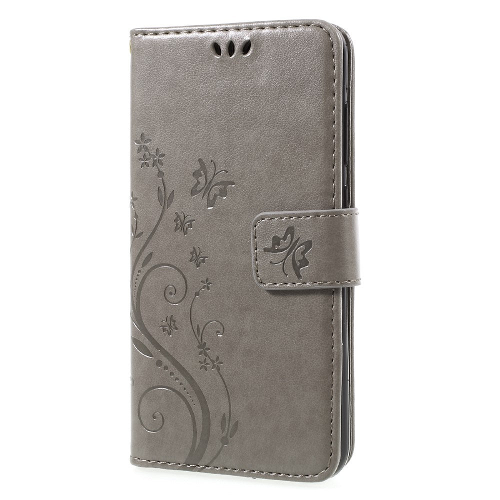 Imprinted Flora Butterflies Wallet Leather Mobile Case for Huawei P8 Lite (2017) / Honor 8 Lite