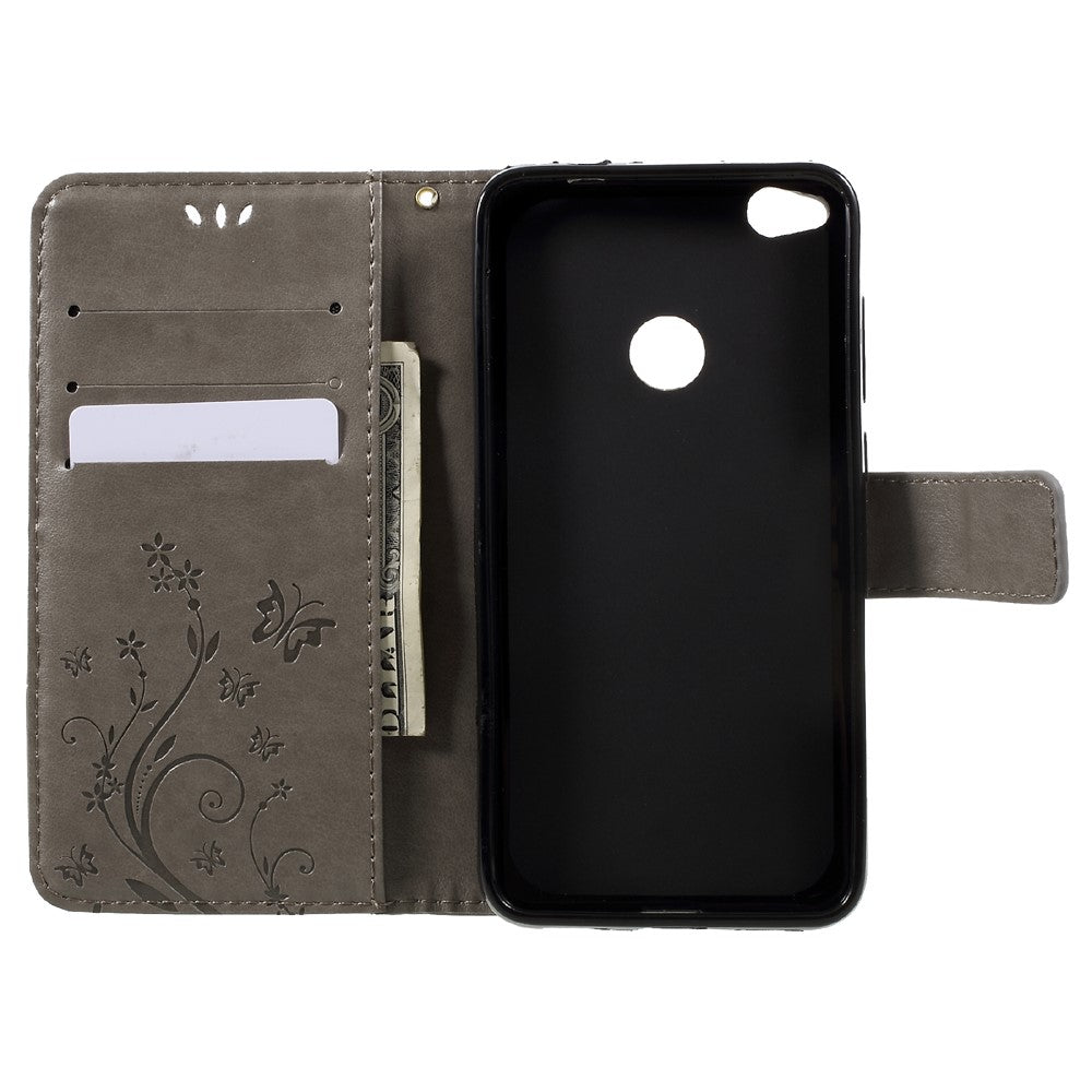 Imprinted Flora Butterflies Wallet Leather Mobile Case for Huawei P8 Lite (2017) / Honor 8 Lite