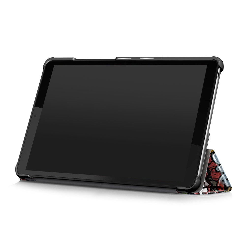 Mönstertryckt trippelvikbart stativfodral i läder för Lenovo Tab M8 TB-8505