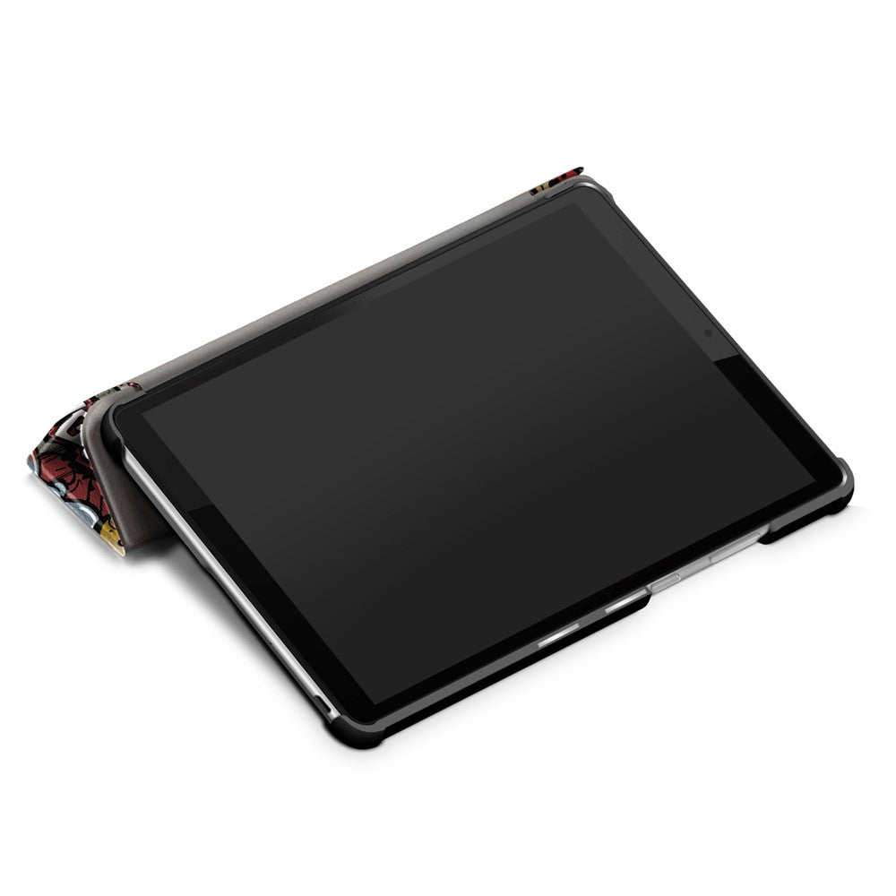 Mönstertryckt trippelvikbart stativfodral i läder för Lenovo Tab M8 TB-8505