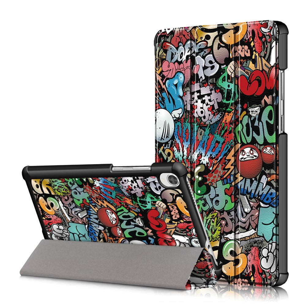 Printing Surface Tri-fold PU Leather Smart Cover for Lenovo Tab M8 (1st Gen) HD8505/M8 (2nd Gen) HD8705