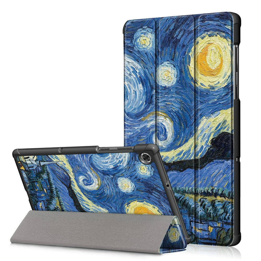 Pattern Printing Leather Smart Case Dual-Angle Tri-fold Stand Auto-Wake/Sleep Tablet Cover for Lenovo Smart Tab M10 FHD Plus/Tab M10 Plus TB-X606F