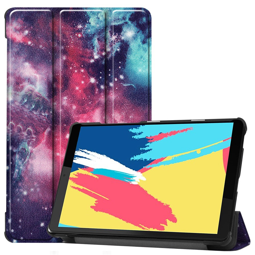 Mönstertryckt läderfodral med tre vikbart stativ till surfplattan för Lenovo Tab M8