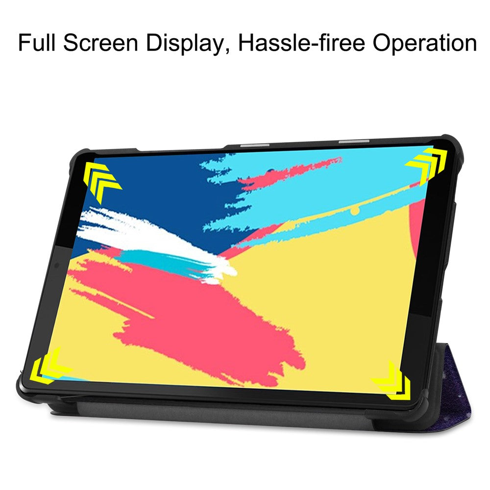 Mönstertryckt läderfodral med tre vikbart stativ till surfplattan för Lenovo Tab M8