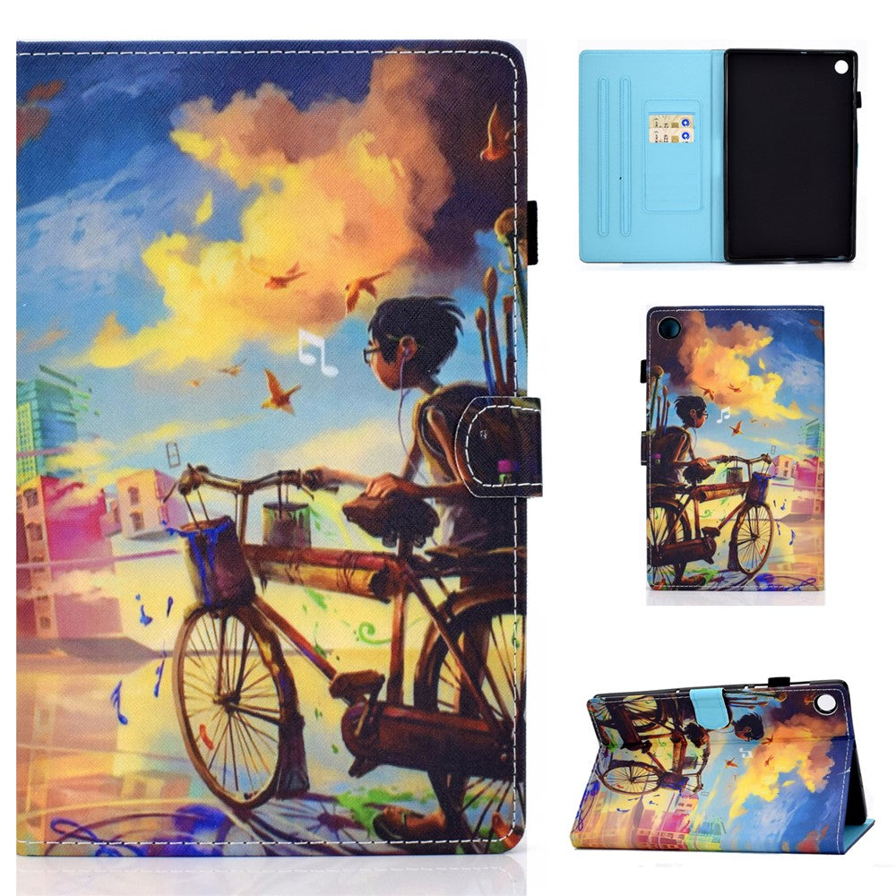 Mönstertryck Stativ Korthållare Läderfodral till Surfplatta för Lenovo Tab M10 Plus TB-X606F