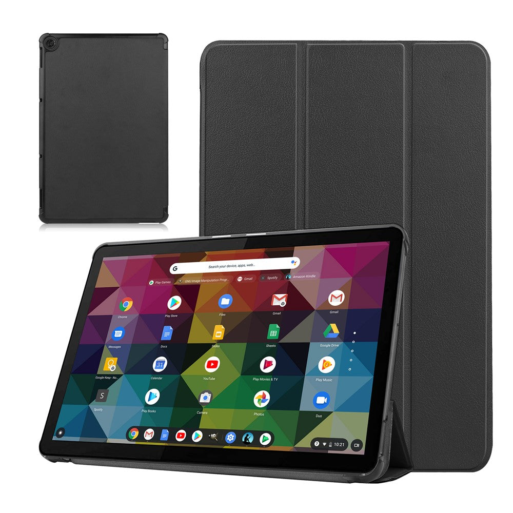 Litch Skin PU Leather Tri-fold Stand Shell for Lenovo Chromebook Duet Tablet Case