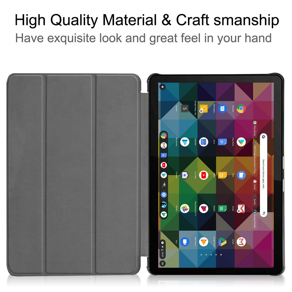 Litch Skin PU Leather Tri-fold Stand Shell for Lenovo Chromebook Duet Tablet Case