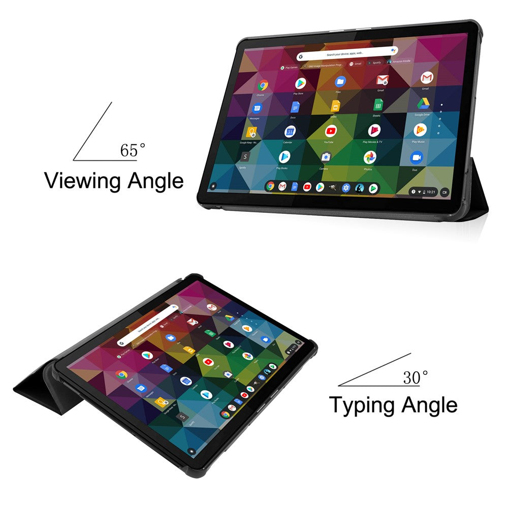 Litch Skin PU Leather Tri-fold Stand Shell for Lenovo Chromebook Duet Tablet Case