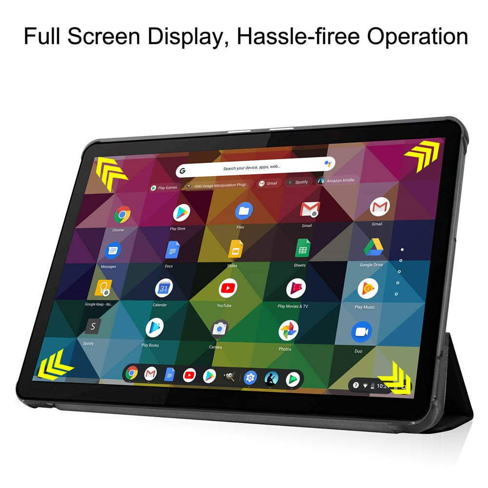 Litch Skin PU Leather Tri-fold Stand Shell for Lenovo Chromebook Duet Tablet Case