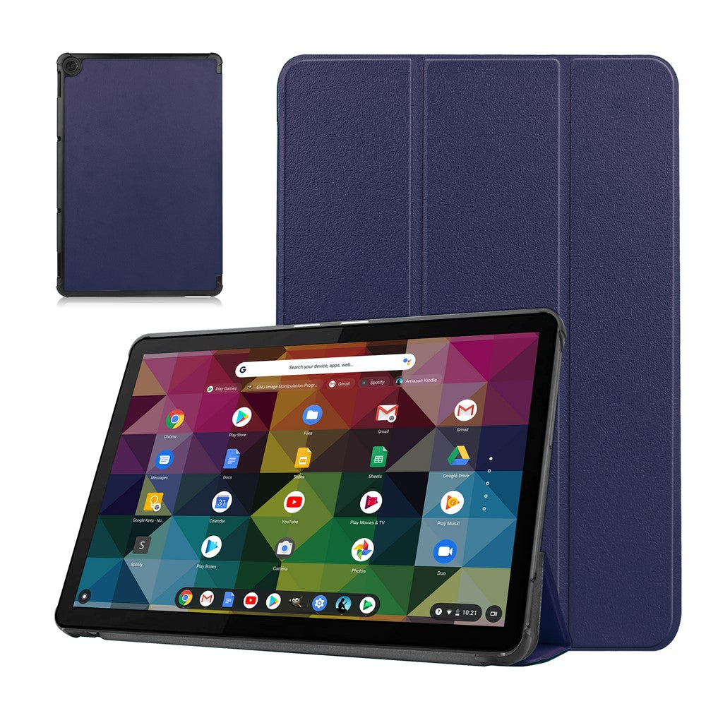 Litch Skin PU Leather Tri-fold Stand Shell for Lenovo Chromebook Duet Tablet Case